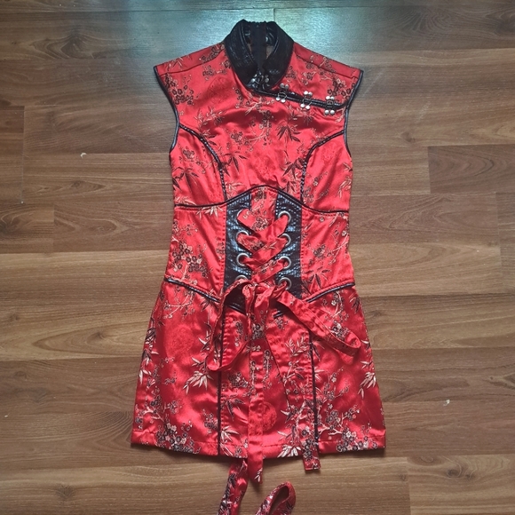 Lip Service Rare Vintage Cult RED Satin Geisha costume sexy Mini Fetish Dress - Picture 1 of 8